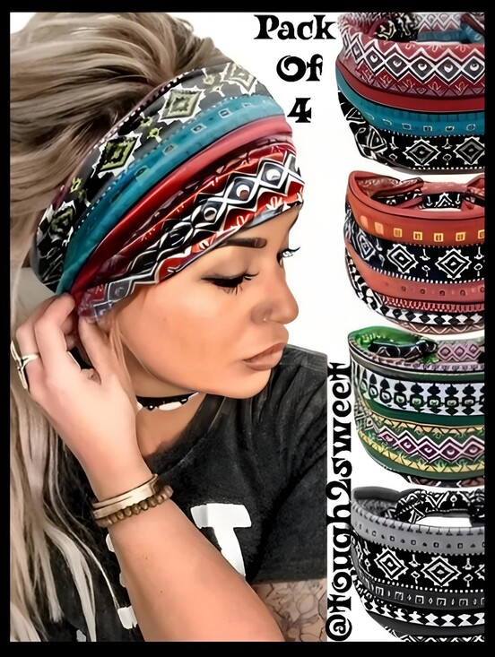 Tough2sweet Accessories - 🆕️LAST SET❣️ BOHO RETRO AZTEC TRENDY MULTICOLOR HEADBANDS~ SET OF 4 Y2K TRENDY